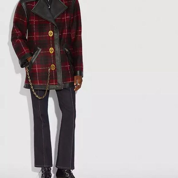 Coach Jackets & Blazers - Coach leather and wool
Plaid Coat with Leather Accents
